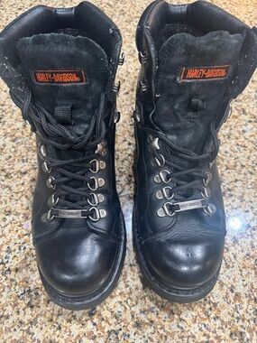 Harley-Davidson Black Leather Lace-Up Motorcycle Boots  dipstick size 8 medium